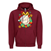 Burgundy Christmas wreaths cat Zipper Hoodie - MaliasSmallBusiness