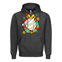Charcoal Heather Christmas wreaths cat Zipper Hoodie - MaliasSmallBusiness