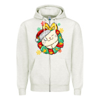 Oatmeal Heather Christmas wreaths cat Zipper Hoodie - MaliasSmallBusiness