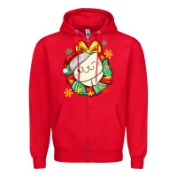 Red Christmas wreaths cat Zipper Hoodie - MaliasSmallBusiness
