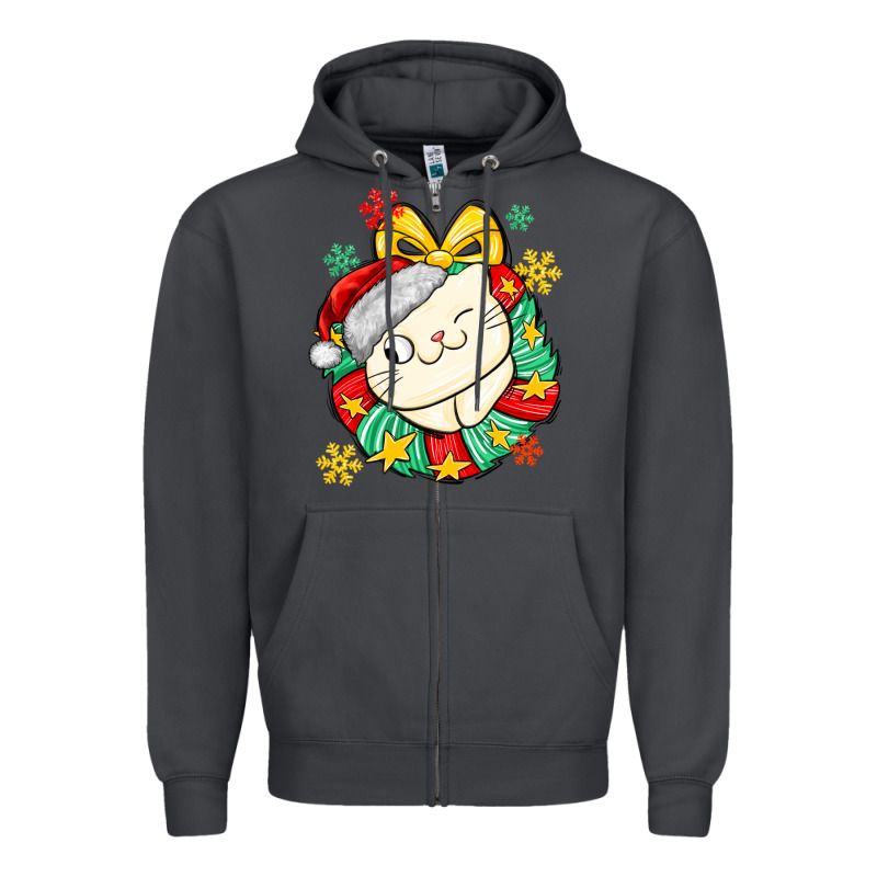 Christmas Wreaths Cat Zipper Hoodie by MaliasSmallBusiness | Teevron