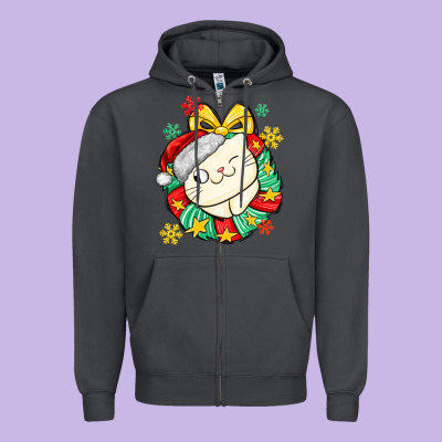 Christmas Wreaths Cat Zipper Hoodie Designed By Maliassmallbusiness