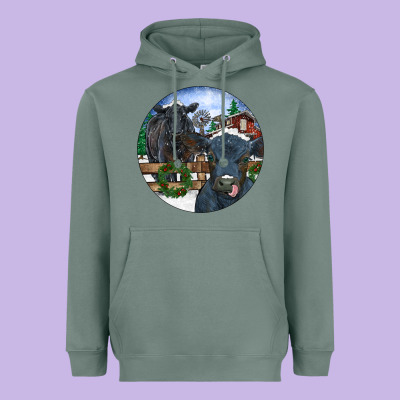 Black Angus Cattle And Calf Christmas Heavyweight Hoodie Designed By Ranaportraitstore