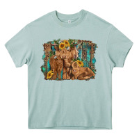 Arona highland cow family cattle and calf with sunflower and turquoise backg Heavy Core Tee - RanaPortraitStore