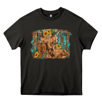 Asphalt highland cow family cattle and calf with sunflower and turquoise backg Heavy Core Tee - RanaPortraitStore