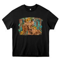 Black highland cow family cattle and calf with sunflower and turquoise backg Heavy Core Tee - RanaPortraitStore