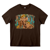 Chocolate Brown highland cow family cattle and calf with sunflower and turquoise backg Heavy Core Tee - RanaPortraitStore