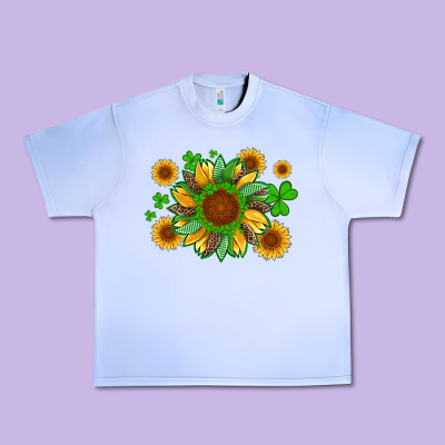 St Patricks Sunflowers With Shamrock And Glitters With Leopard Urban Heavy Tee Designed By Artiststas