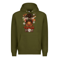 Army Green Baseball Mom Afro Messy Bun Premium Hoodie - texasbilliewilder
