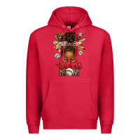 Cardinal Baseball Mom Afro Messy Bun Premium Hoodie - texasbilliewilder