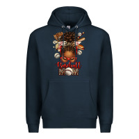 Navy Baseball Mom Afro Messy Bun Premium Hoodie - texasbilliewilder