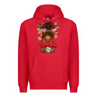 Red Baseball Mom Afro Messy Bun Premium Hoodie - texasbilliewilder