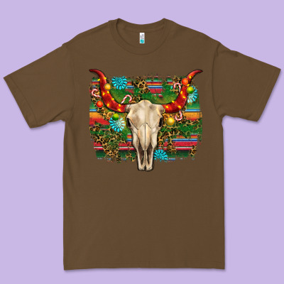 Western Christmas Bull Skull Premium Tee Designed By Ranaportraitstore