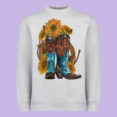 Western Boots With Sunflowers Heavyweight Sweatshirt Designed By Artiststas