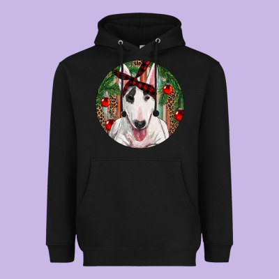 Christmas Bull Terrier Heavyweight Hoodie Designed By Ranaportraitstore