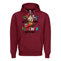 Burgundy coffee gives me teacher power Zipper Hoodie - NancyCooperArtShop