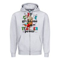 Heather Grey coffee gives me teacher power Zipper Hoodie - NancyCooperArtShop