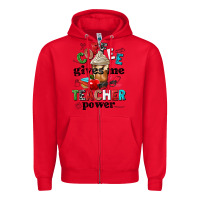 Red coffee gives me teacher power Zipper Hoodie - NancyCooperArtShop