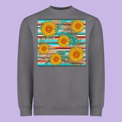 Sunflower Wood Serape  Leather Seamless Heavyweight Sweatshirt Designed By Adodesignshop