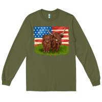 Army Green American cows Long Sleeve Tee - MaliasSmallBusiness
