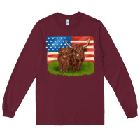 Burgundy American cows Long Sleeve Tee - MaliasSmallBusiness