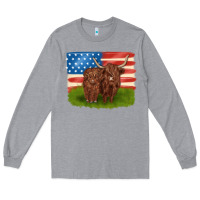 Heather Grey American cows Long Sleeve Tee - MaliasSmallBusiness