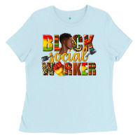 Baby Blue black social worker Ladies Tee - texasbilliewilder