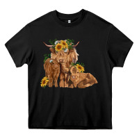 Black highland cow family Heavy Core Tee - RanaPortraitStore