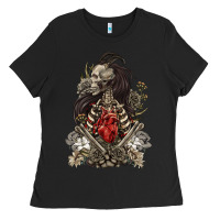 Black floral skeleton Ladies Tee - RanaPortraitStore