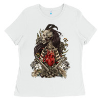White floral skeleton Ladies Tee - RanaPortraitStore