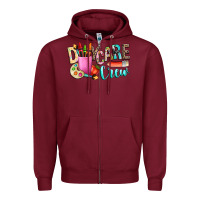 Burgundy daycare crew Zipper Hoodie - NancyCooperArtShop