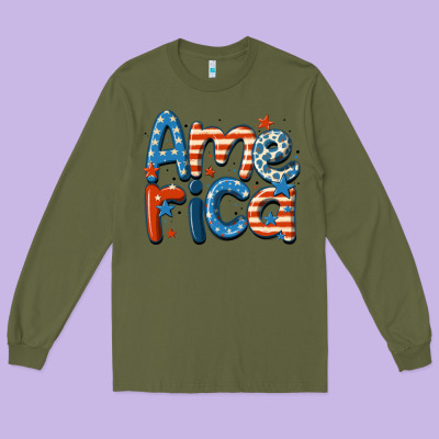 America Long Sleeve Tee Designed By Maliassmallbusiness