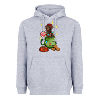 Heather Grey Christmas coffee cup with Labrador Heavyweight Hoodie - RanaPortraitStore