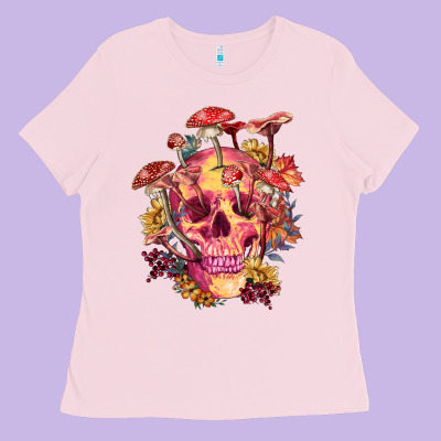Ladies Tee Floral skeleton with mushrooms