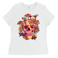 White Floral skeleton with mushrooms Ladies Tee - RanaPortraitStore