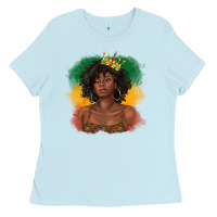 Baby Blue black queen with juneteenth flag Ladies Tee - texasbilliewilder