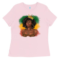 Bubblegum Pink black queen with juneteenth flag Ladies Tee - texasbilliewilder