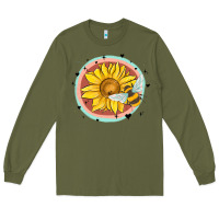 Army Green bee and sunflower Long Sleeve Tee - MaliasSmallBusiness