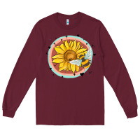 Burgundy bee and sunflower Long Sleeve Tee - MaliasSmallBusiness