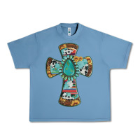 Pebble Blue cross with leopard sunflower gemstone serape cowhide Urban Heavy Tee - Artiststas