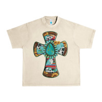 Cross With Leopard Sunflower Gemstone Serape Cowhide Urban Heavy Tee | Teevron