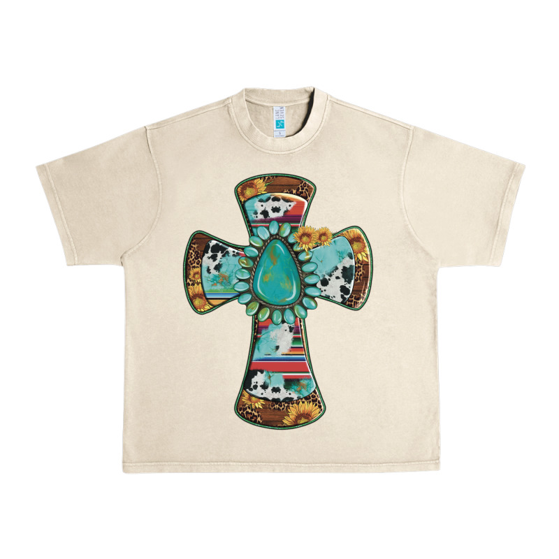 Cross With Leopard Sunflower Gemstone Serape Cowhide Urban Heavy Tee by Artiststas | Teevron