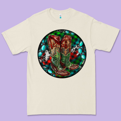 Christmas Cowboy Boots Premium Tee Designed By Ranaportraitstore