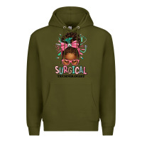 Army Green Surgical Technologist Afro Messy Bun Premium Hoodie - texasbilliewilder