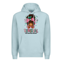 Blue Mist Surgical Technologist Afro Messy Bun Premium Hoodie - texasbilliewilder
