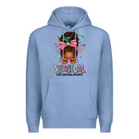 Colony Blue Surgical Technologist Afro Messy Bun Premium Hoodie - texasbilliewilder