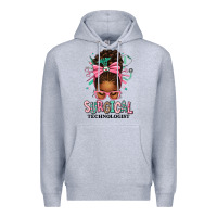 Heather Grey Surgical Technologist Afro Messy Bun Premium Hoodie - texasbilliewilder