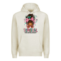 Oatmeal Heather Surgical Technologist Afro Messy Bun Premium Hoodie - texasbilliewilder