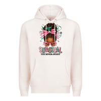 Pale Pink Surgical Technologist Afro Messy Bun Premium Hoodie - texasbilliewilder