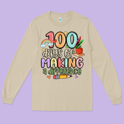 100 Days Of Making A Difference Long Sleeve Tee Designed By Maliassmallbusiness